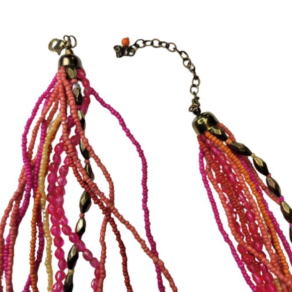 PINK and Orange Necklace, Beaded Twist 13 Strand Bead Necklace - Picture 5 of 10